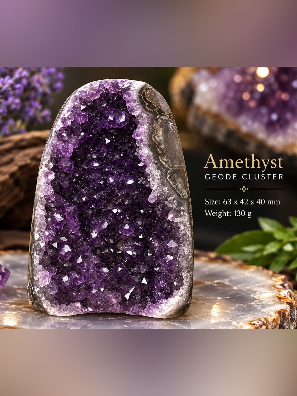 Natural Amethyst Geode 130g / 4.59oz Crystal Cluster Druzy Quartz Freeform 63mm